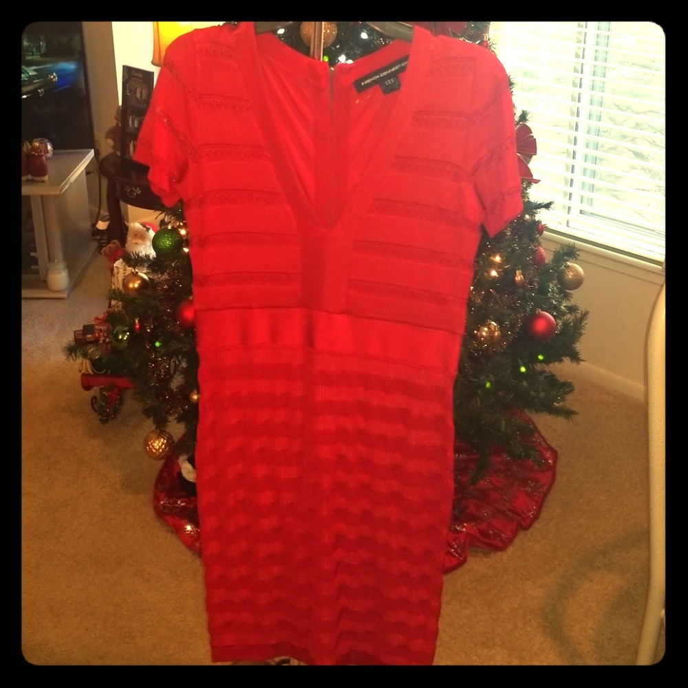 French Connection red short sleeved bodycon dress